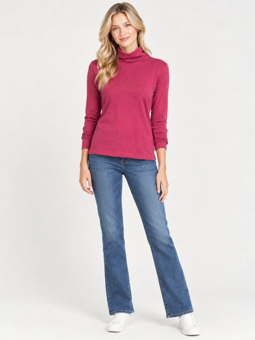 2/$30 Lands' End Cotton Turtleneck Long Sleeve Tee Burgundy Medium #A4781